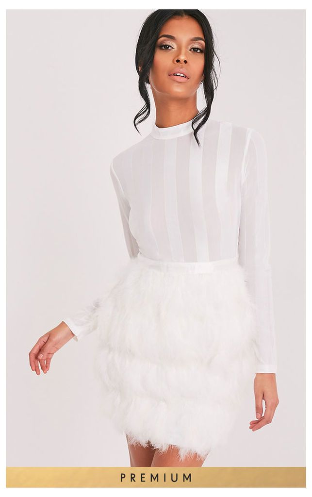 Fawn White Feather Skirt Bodycon Dress, White