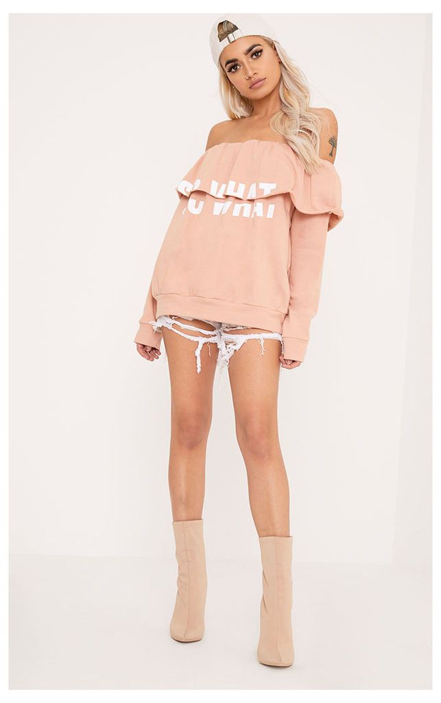 SO WHAT Slogan Dusty Coral Bardot Oversized Sweater, Dusty Coral