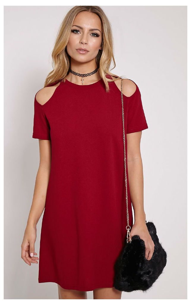 Sandie Wine Cold Shoulder Shift Dress, Red