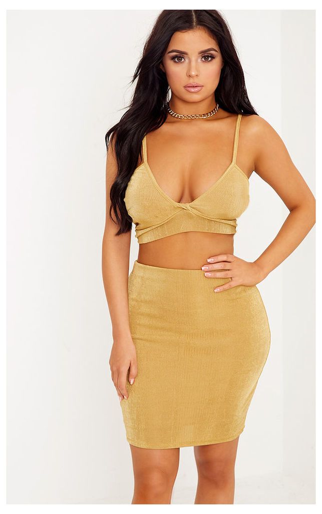 Shape Lyndah Gold Slinky Knot Front Crop Top Co-Ord, Yellow