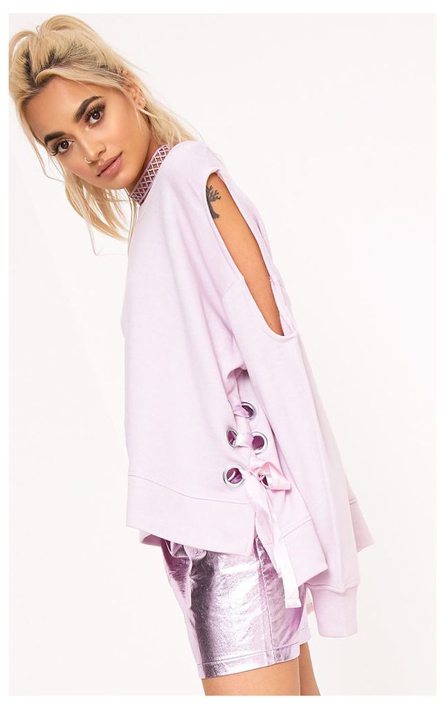 Hansini Lilac Lace Up Detail Sweater