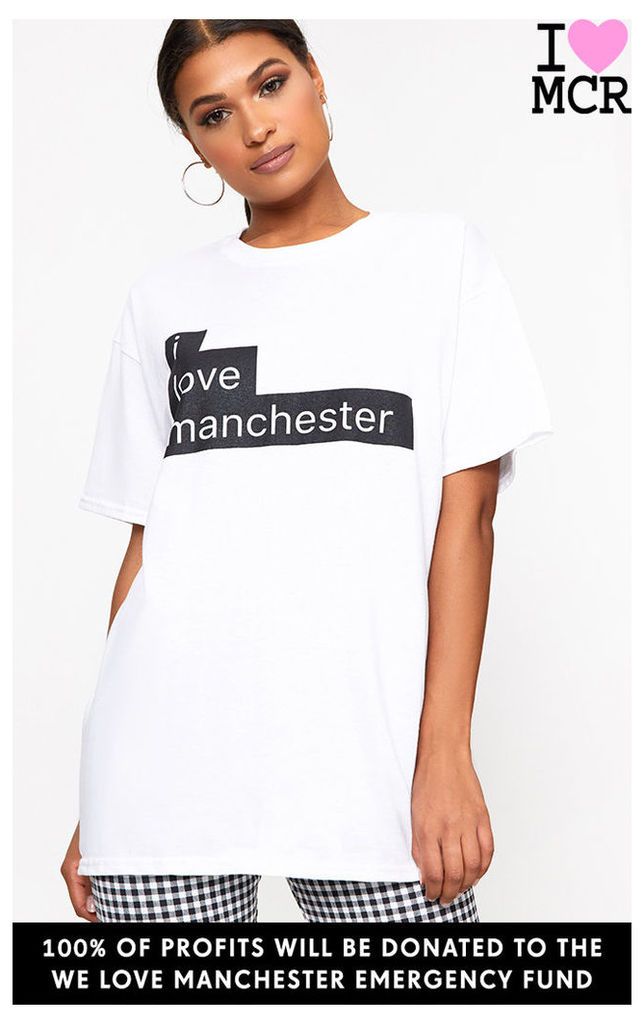 Charity White I Love Manchester T Shirt
