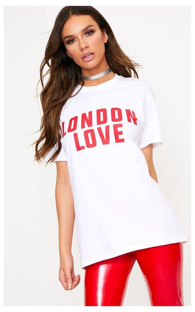 London Love Slogan White T Shirt, White