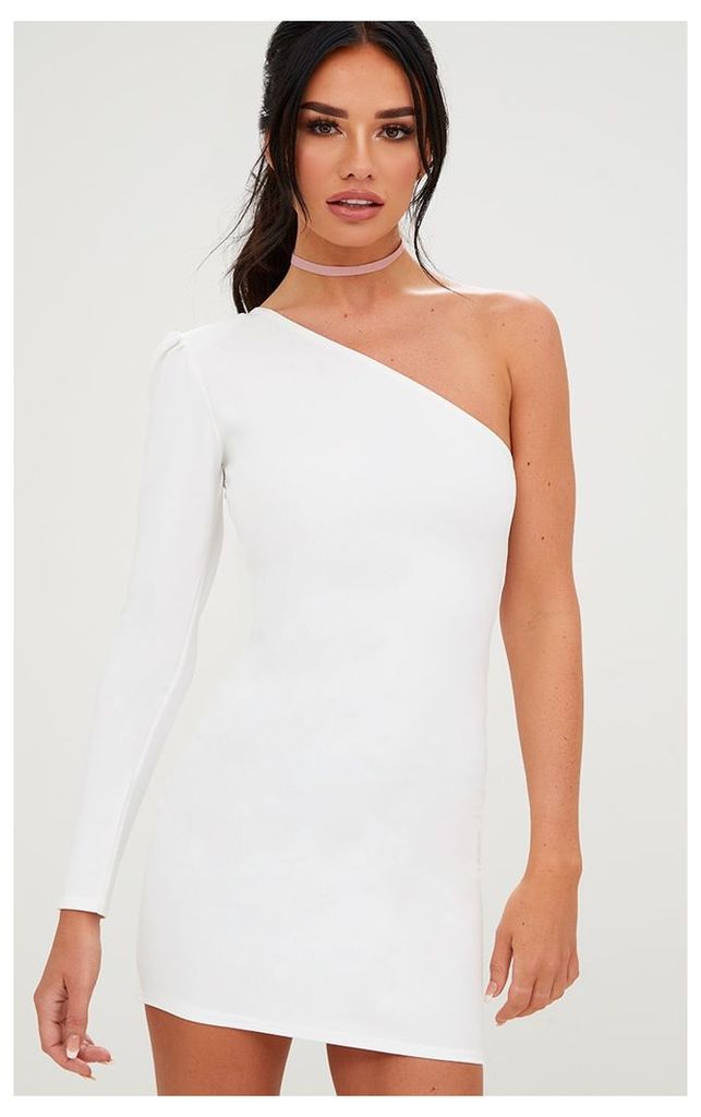 White One Shoulder Puff Detail Bodycon Dress, White