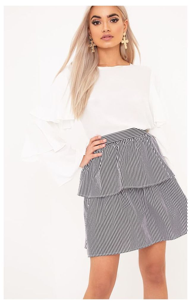 Ariene Black Tiered Stripe Mini Skirt, Black