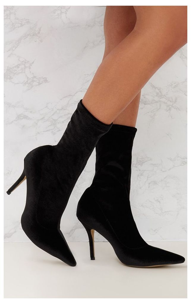 Black Velvet Pointy Sock Boots, Black