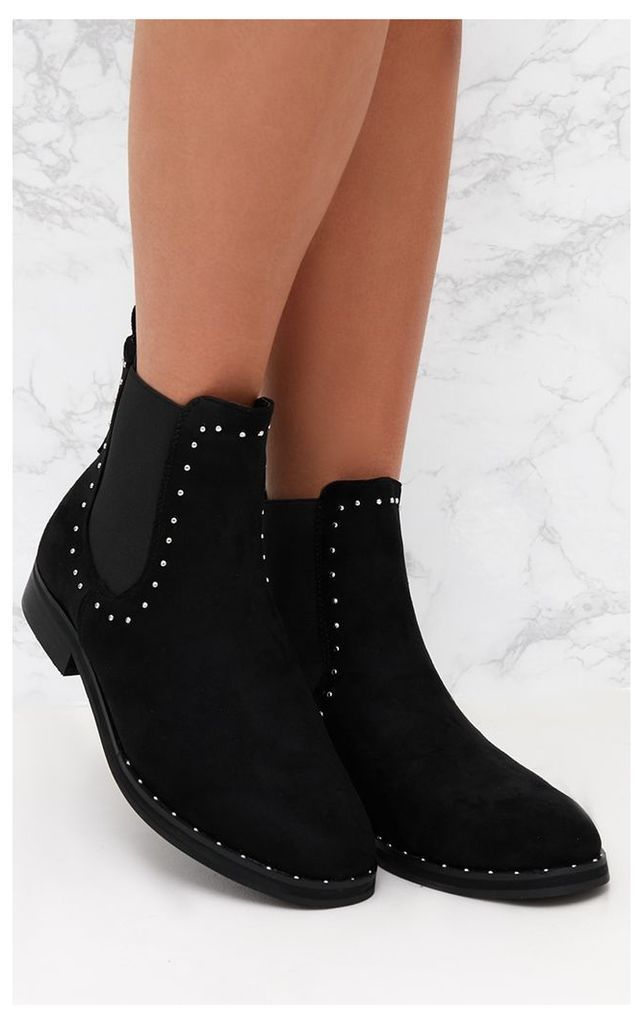 Black Faux Suede Studded Chelsea Boot