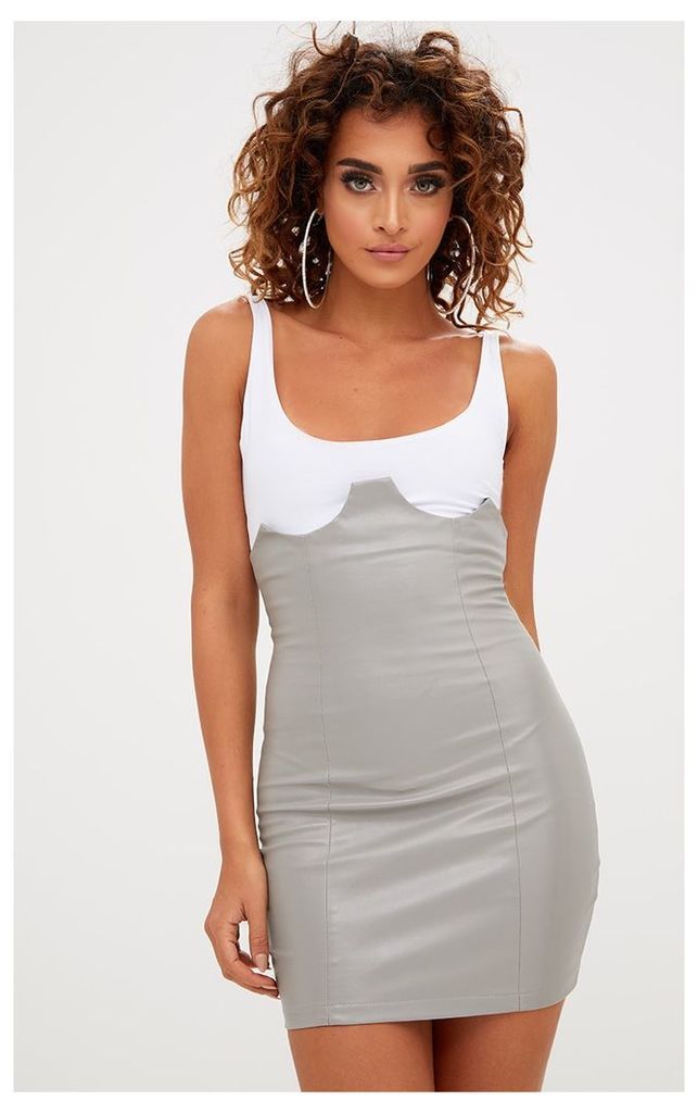 Grey Faux Leather Bustier Skirt, Grey