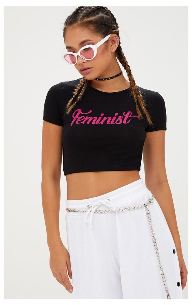Feminist Slogan Black Crop Top, Black