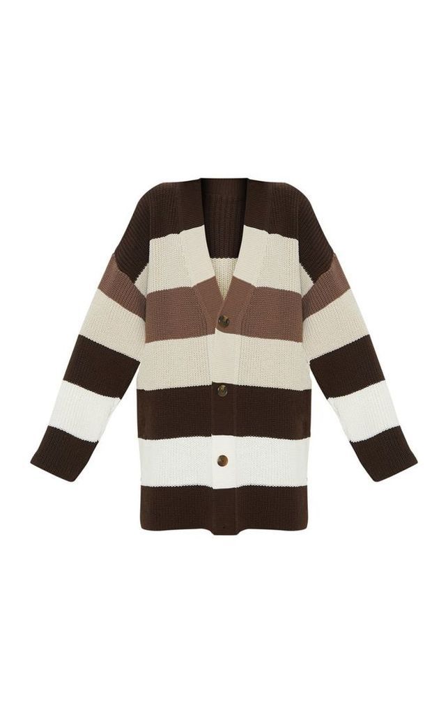 Stone Striped Knitted Cardigan, White