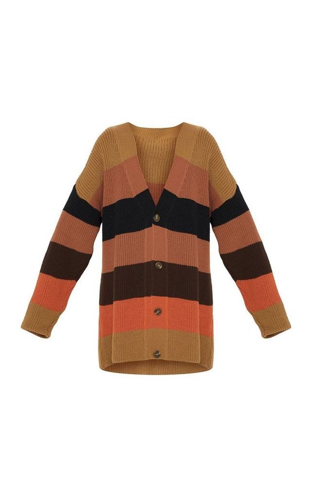 Rust Striped Knitted Cardigan, Orange
