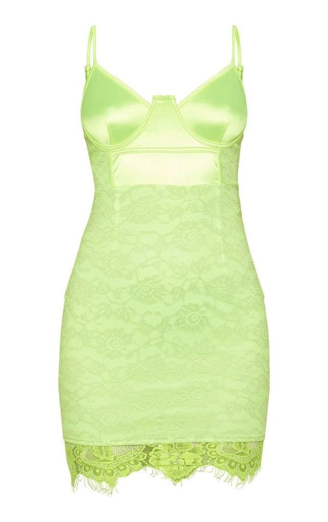 Lime Satin Top Bustier Lace Bodycon Dress, Green