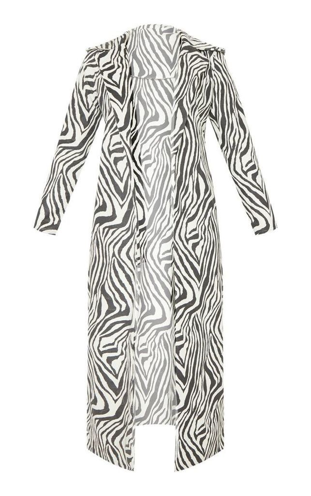Tall White Faux Suede Zebra Print Longline Coat, White