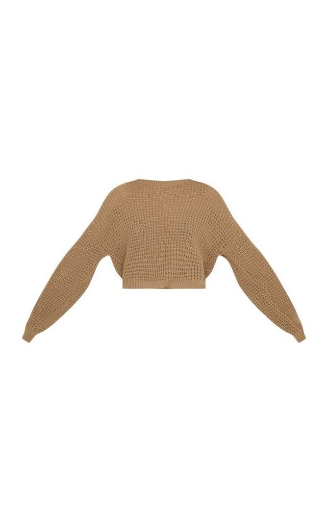 Taupe Fisherman Cropped Knitted Jumper, Brown
