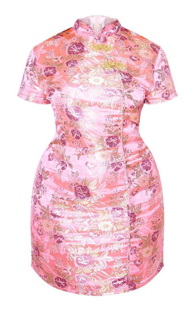 Plus Pink Oriental Jacquard Bodycon Dress, Pink