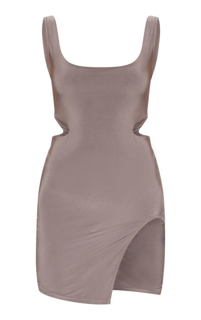 Taupe Slinky Cut Out Bodycon Dress, Brown