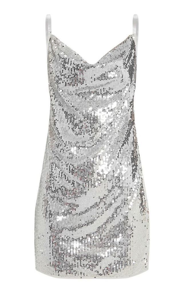 Silver Sequin Chain Side Detail Bodycon Dress, Grey