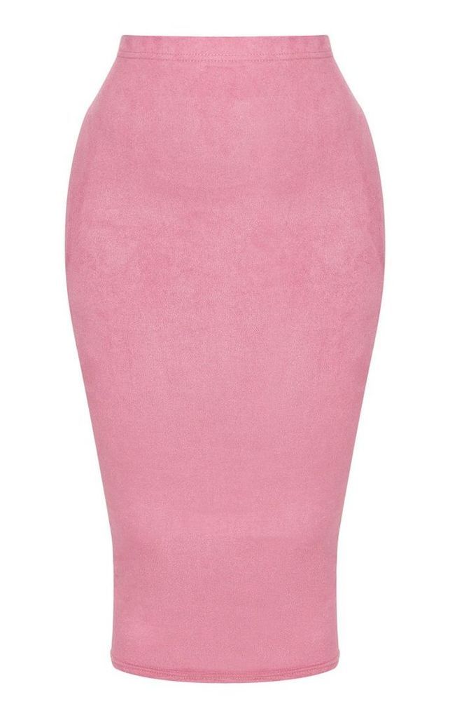 Shape Rose Faux Suede Midi Skirt, Pink