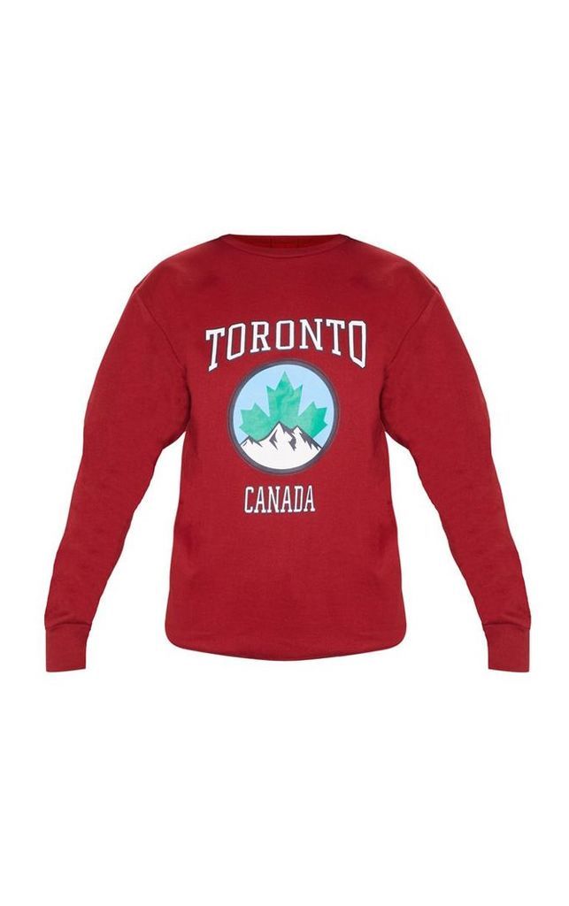 Maroon Toronto Canada Slogan Oversized Sweater, Maroon