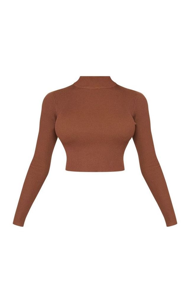 Tall Brown Fitted Crop Knit Top, Brown