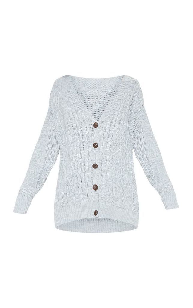 Grey Oversized Cable Knit Cardigan, Grey