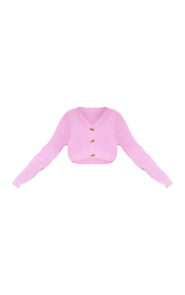 Pink Cropped Knitted Cardigan, Pink