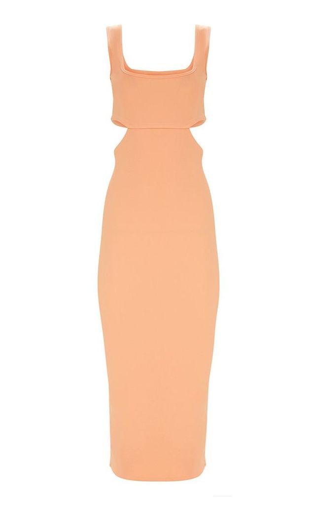 Peach Second Skin Square Neck Cut Out Midaxi Dress, Orange