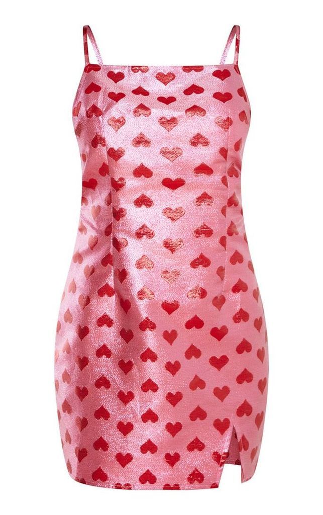 Pink Metallic Love Heart Bodycon Dress, Pink