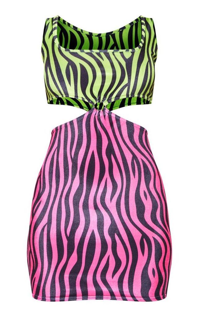 Multi Zebra Print Ring Detail Bodycon Dress, Multi