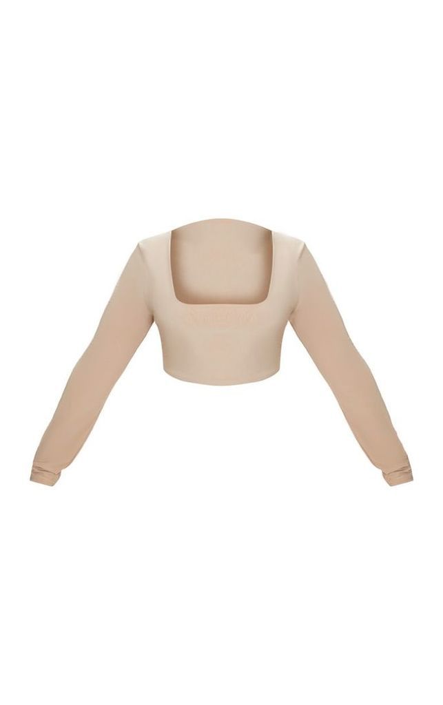 Plus Stone Second Skin Square Neck Long Sleeve Crop Top, White