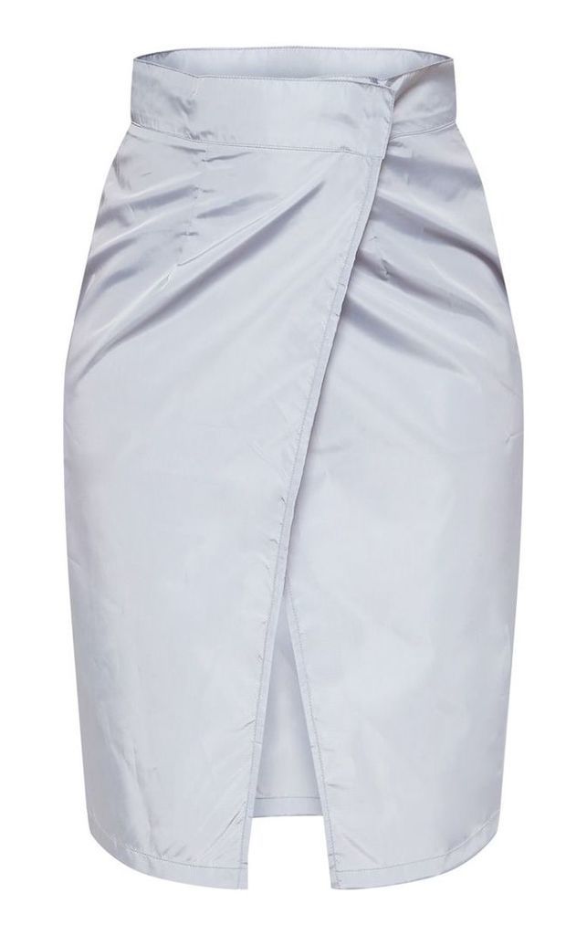 Grey Wrap Over Shell Midi Skirt, Grey