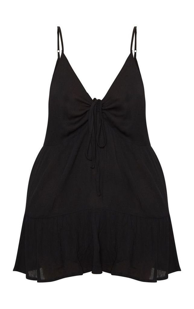 Plus Black Cheesecloth Strappy Swing Dress, Black