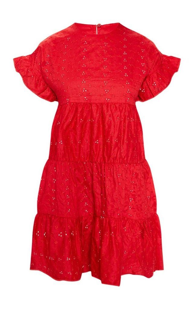Red Broderie Anglaise Smock Dress, Red