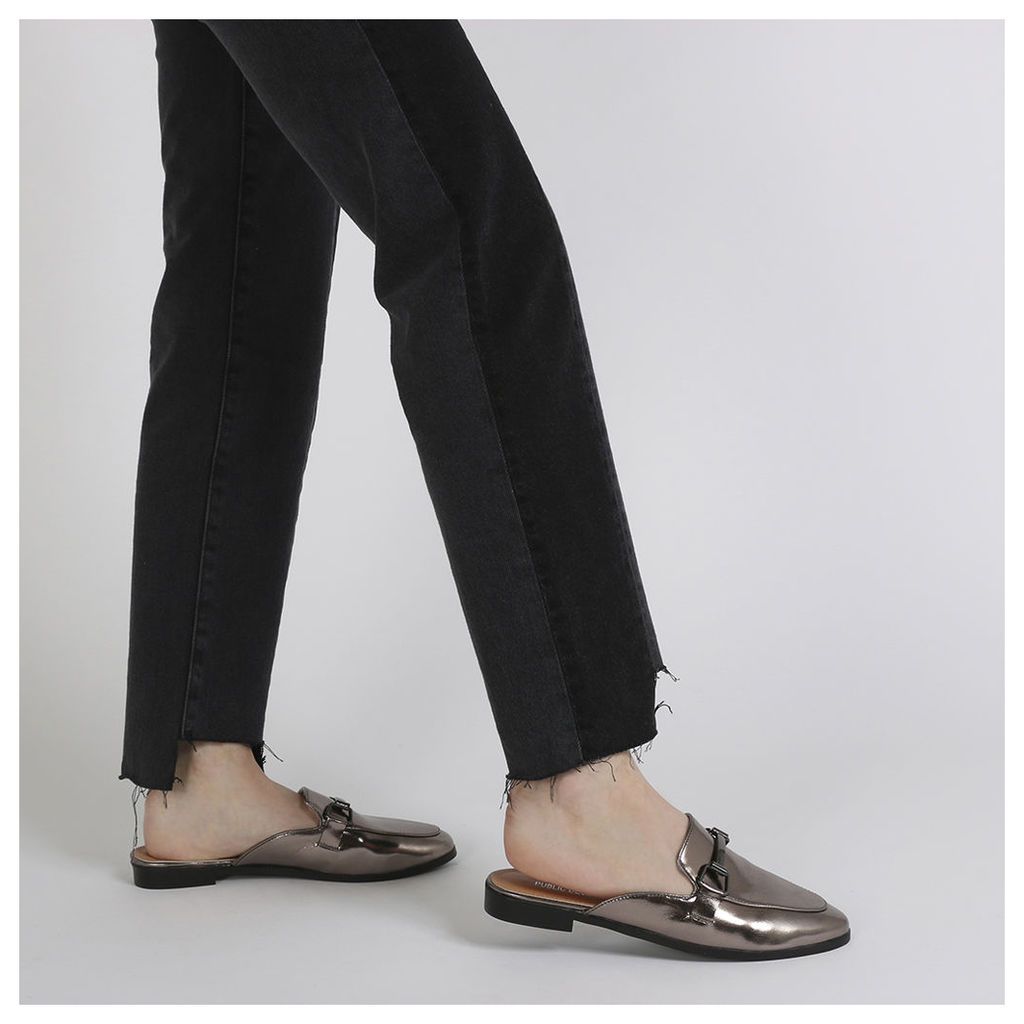 Louisa Backless Loafers in Pewter Metallic, Grey