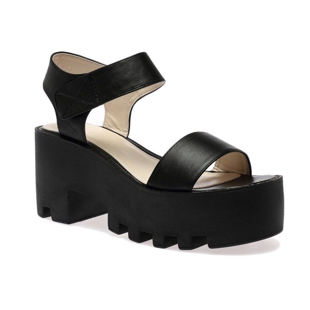Erika Black Cleated Flatform Sandal, Black