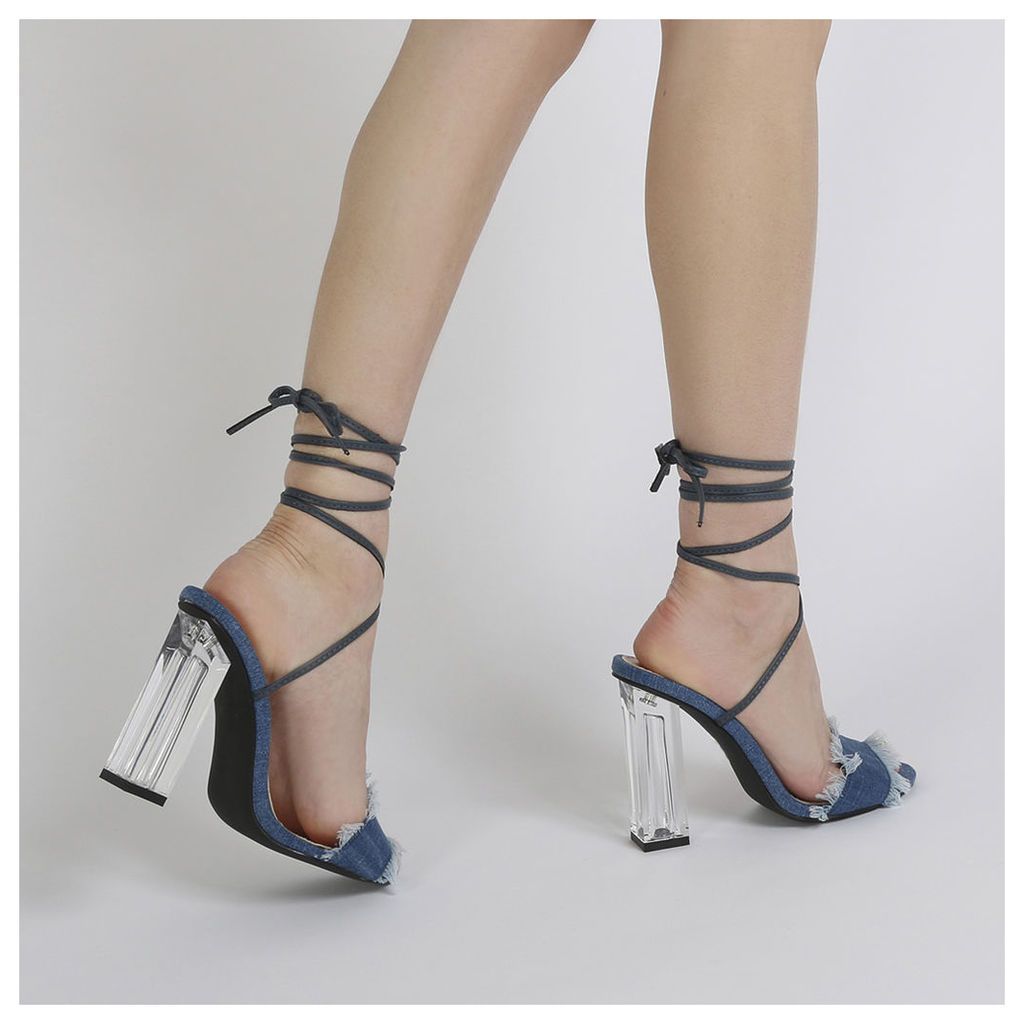 Scarlette Perspex Heel Denim Heels in Medium, Blue