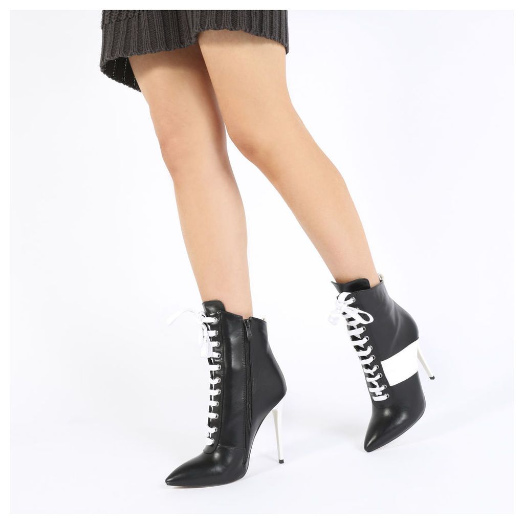Annika Lace Up Sport Stripe Ankle Boots in Black
