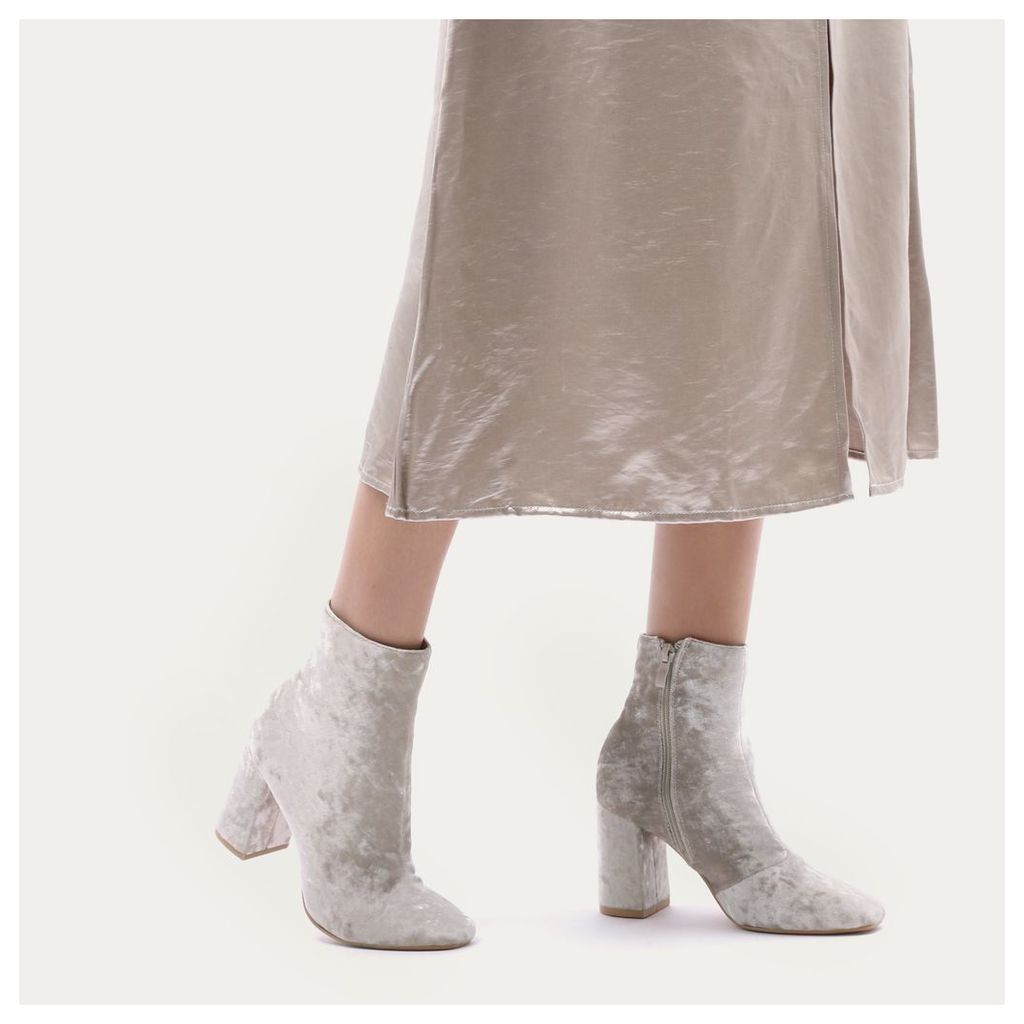 Cleo Crushed Velvet Ankle Boots in Cream