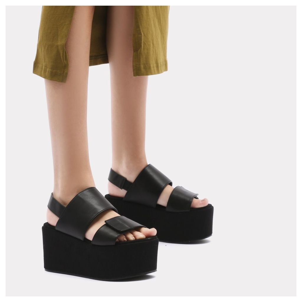 Pixie Velcro Strap Flatform Sandals in Black