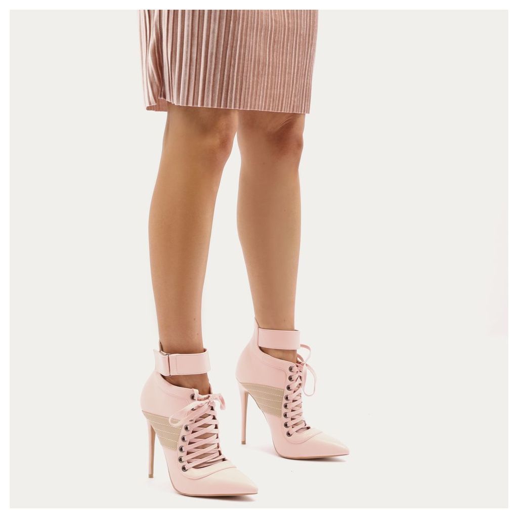 Fifi Lace Up Sport Stripe Strap Boots in Baby Pink