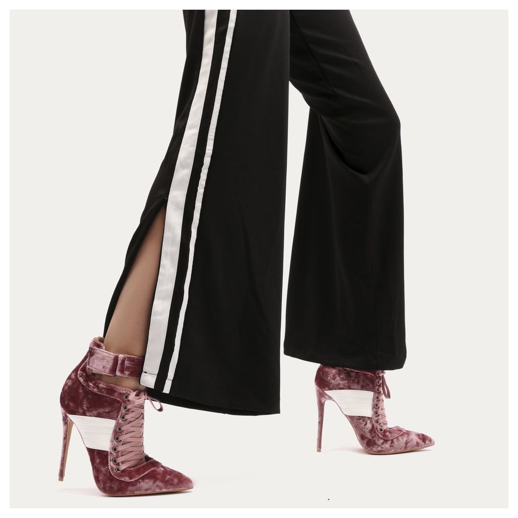 Fifi Lace Up Sport Stripe Strap Boots in Rose Crushed Velvet