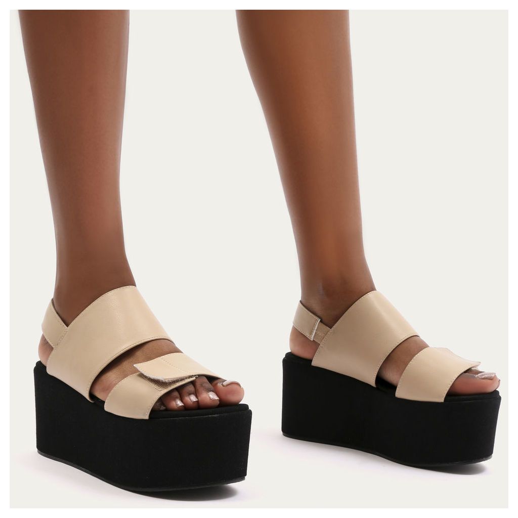 Pixie Velcro Strap Flatform Sandals, Nude