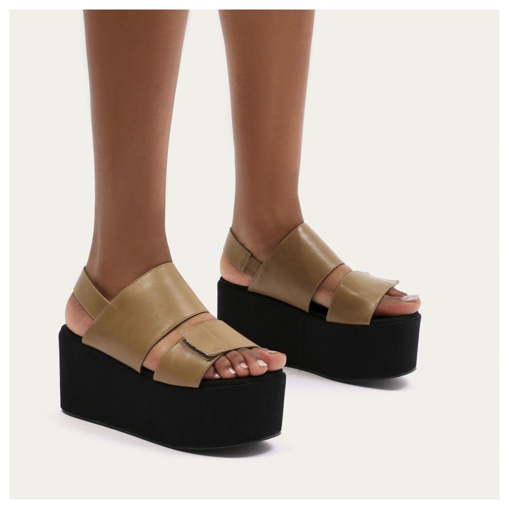 Pixie Velcro Strap Flatform Sandals in Tan, Green