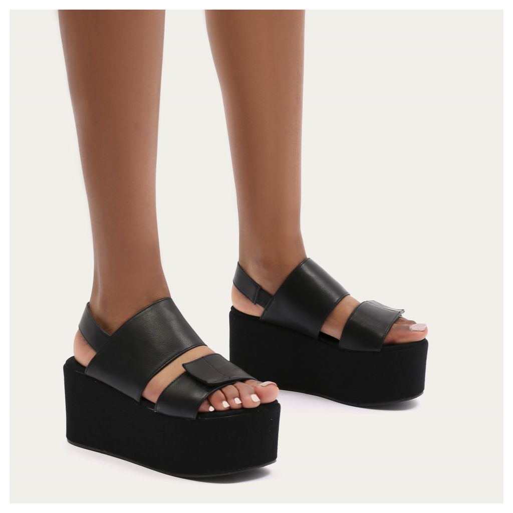 Pixie Velcro Strap Flatform Sandals, Black