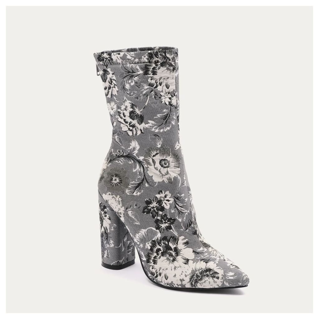 Cupid Floral Pointed Toe Ankle Boots in Black and, Grey