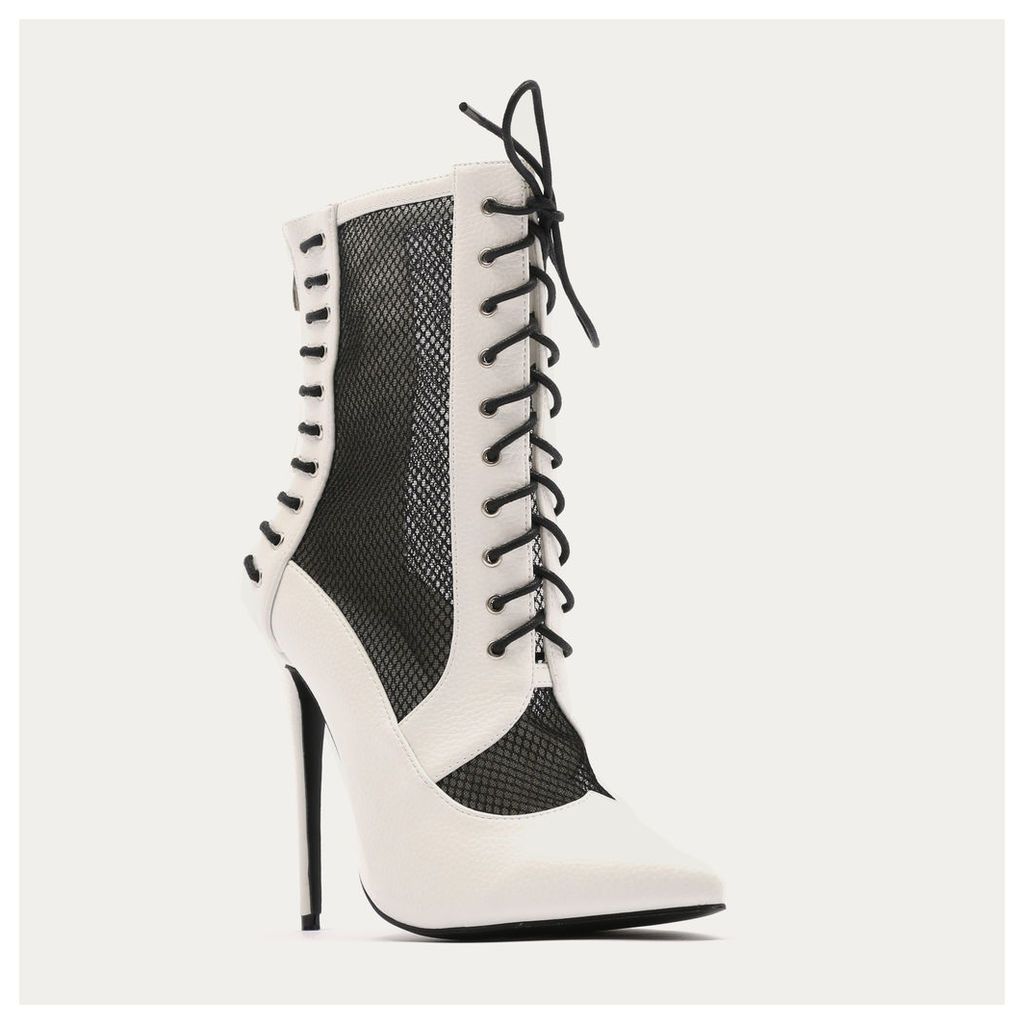 Eshal Lace Up Mesh Detail Pointed Toe Ankle Boots, White