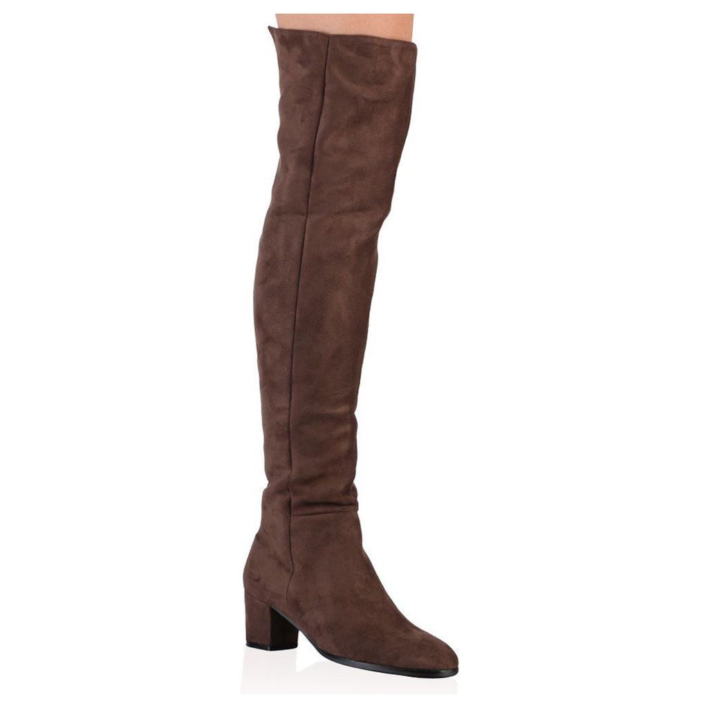 Nancy Over The Knee Boots In Taupe Faux Suede, Brown