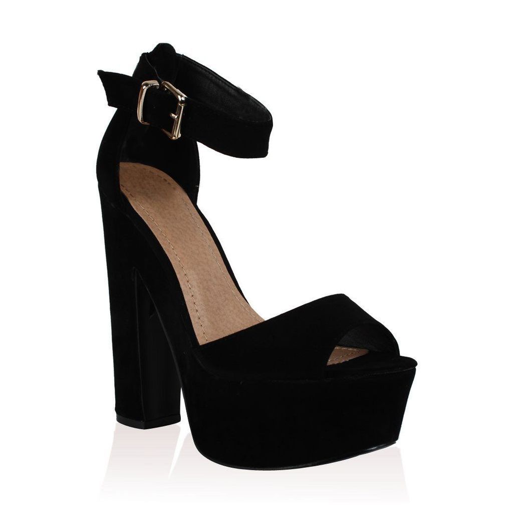 Brandi  Faux Suede Platform High Heel Sandals, Black