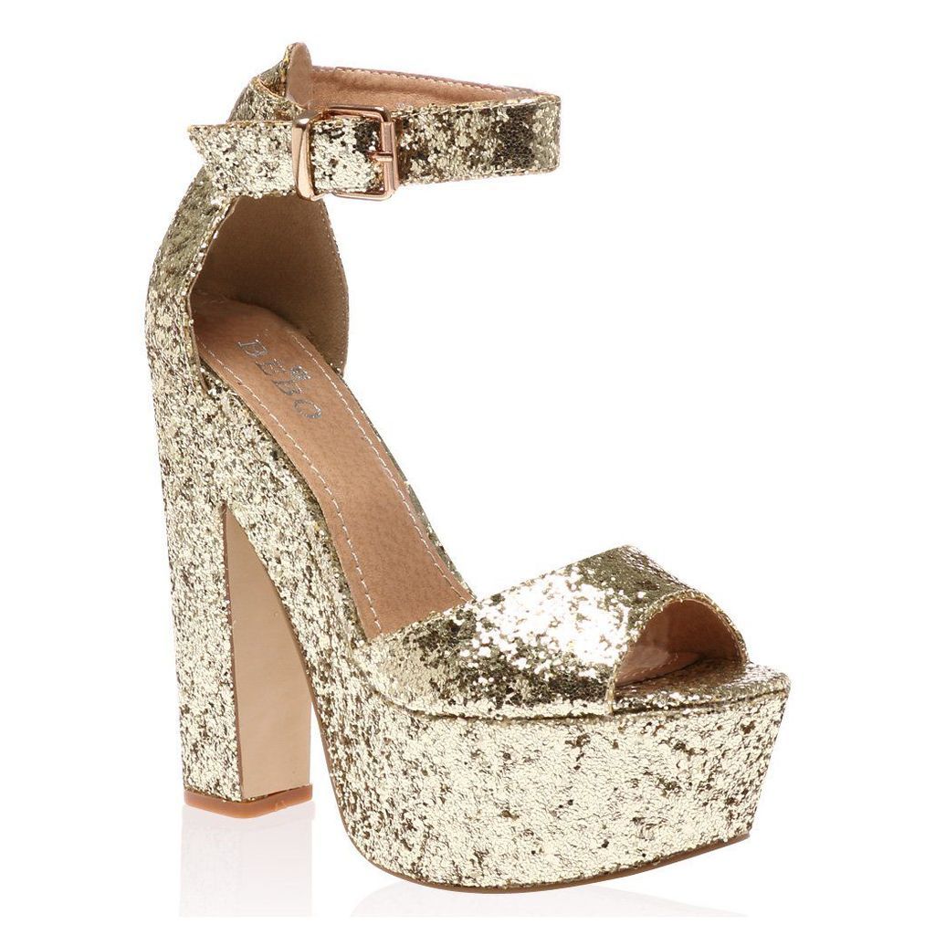 Brandi  Glitter Platform High Heel Sandals, Gold