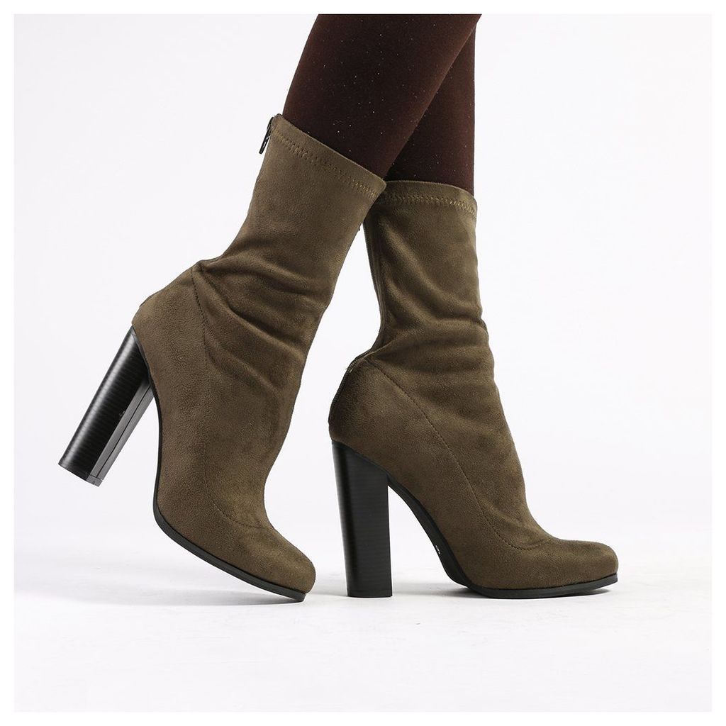 Florence Ankle Boots in Khaki Faux Suede, Grey